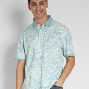 American Eagle Outfitters Men's Sea Green Leaf Print Polo T-Shirt
