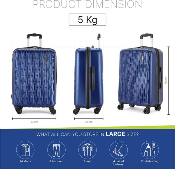 Safari Expedition Large Suitcase Bag – 28 Inch, Hard Shell, 360° Wheels (Navy Blue) - Image 6