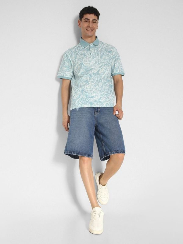 American Eagle Outfitters Men's Sea Green Leaf Print Polo T-Shirt - Image 4