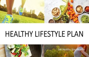 Healthy Habits illustration showing balanced diet, exercise, and mindfulness activities"
