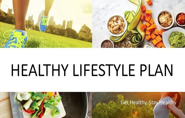 Healthy Habits illustration showing balanced diet, exercise, and mindfulness activities"
